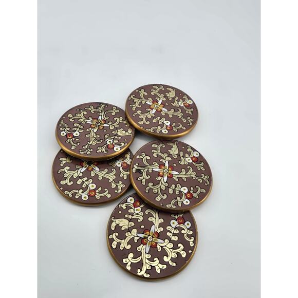 5 MCM Vintage Florentine Style Reverse Glass Painted Coasters Wood Back - Picture 7 of 7